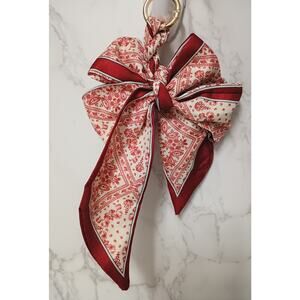 Burgundy & White Bow Bag Charm - NEW